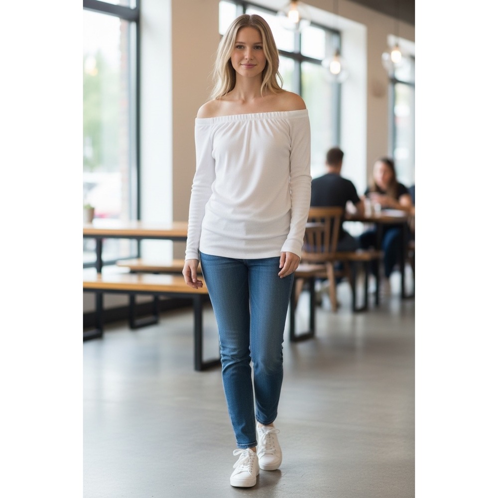 Alice + Olivia Scoop White Off The Shoulder Knit Top Long Sleeve XS Mesh‎ Y2K